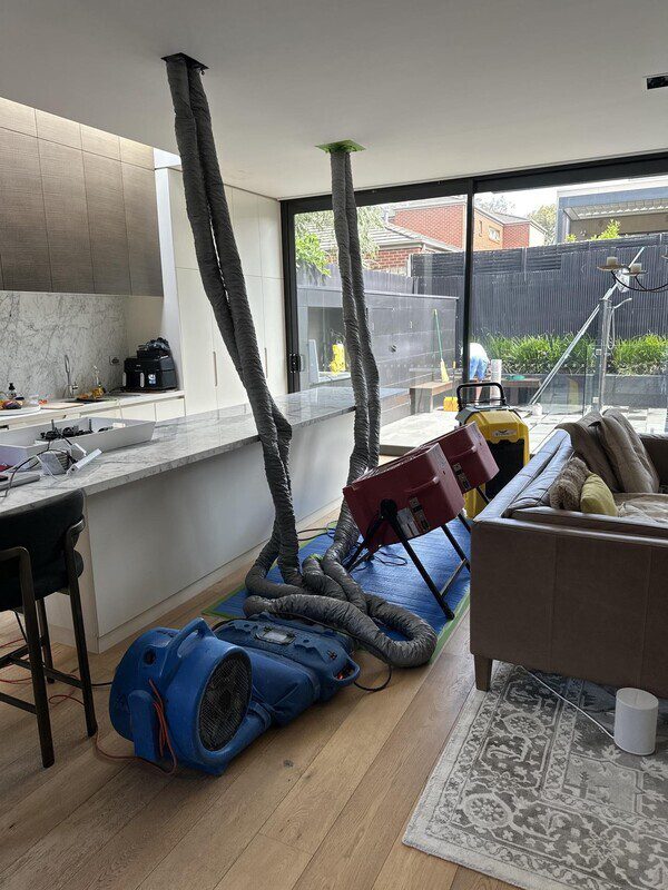 Structural drying to release moisture in the ceiling space